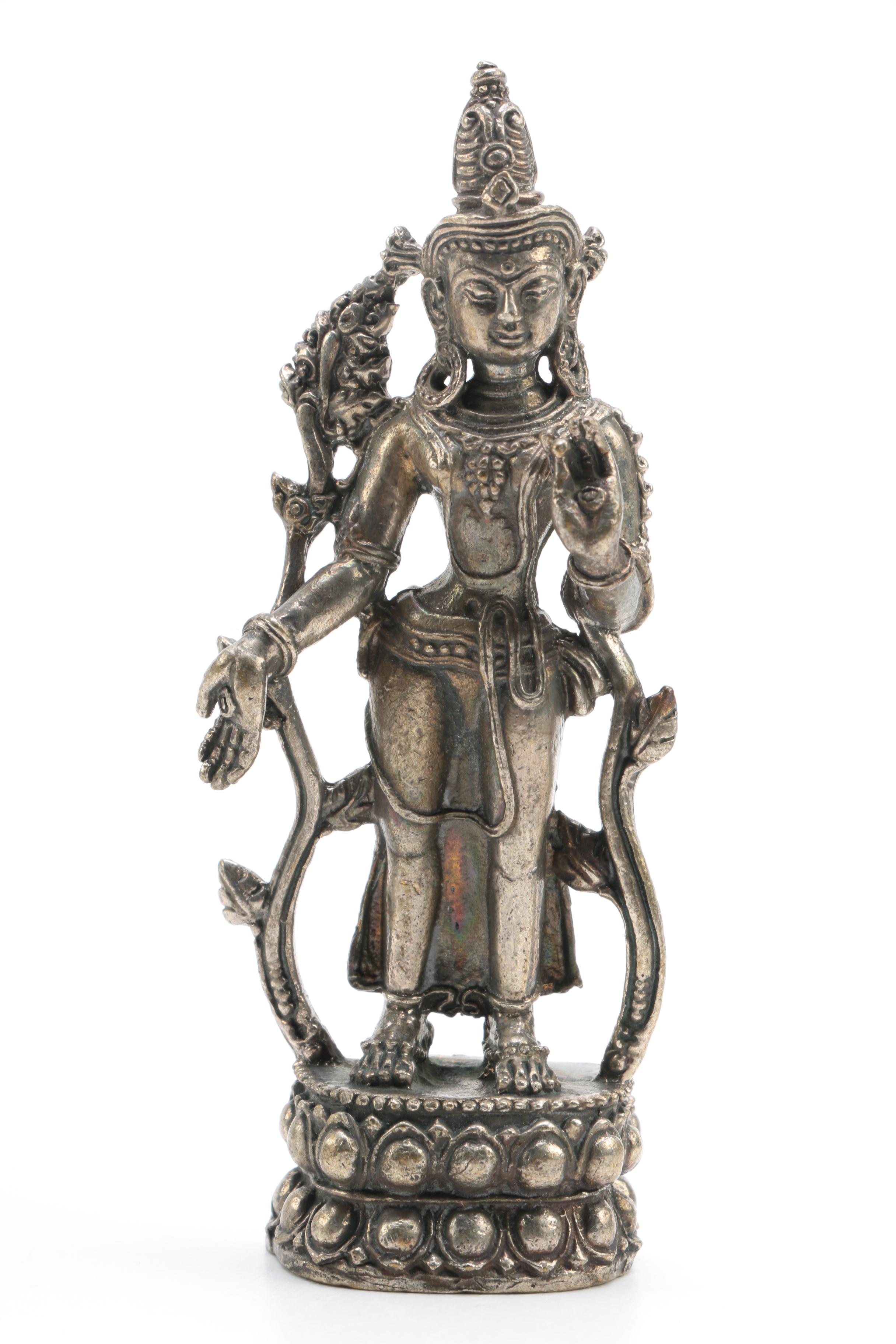 Silver Tone Metal Figurines of White Tara and Vajrasattva