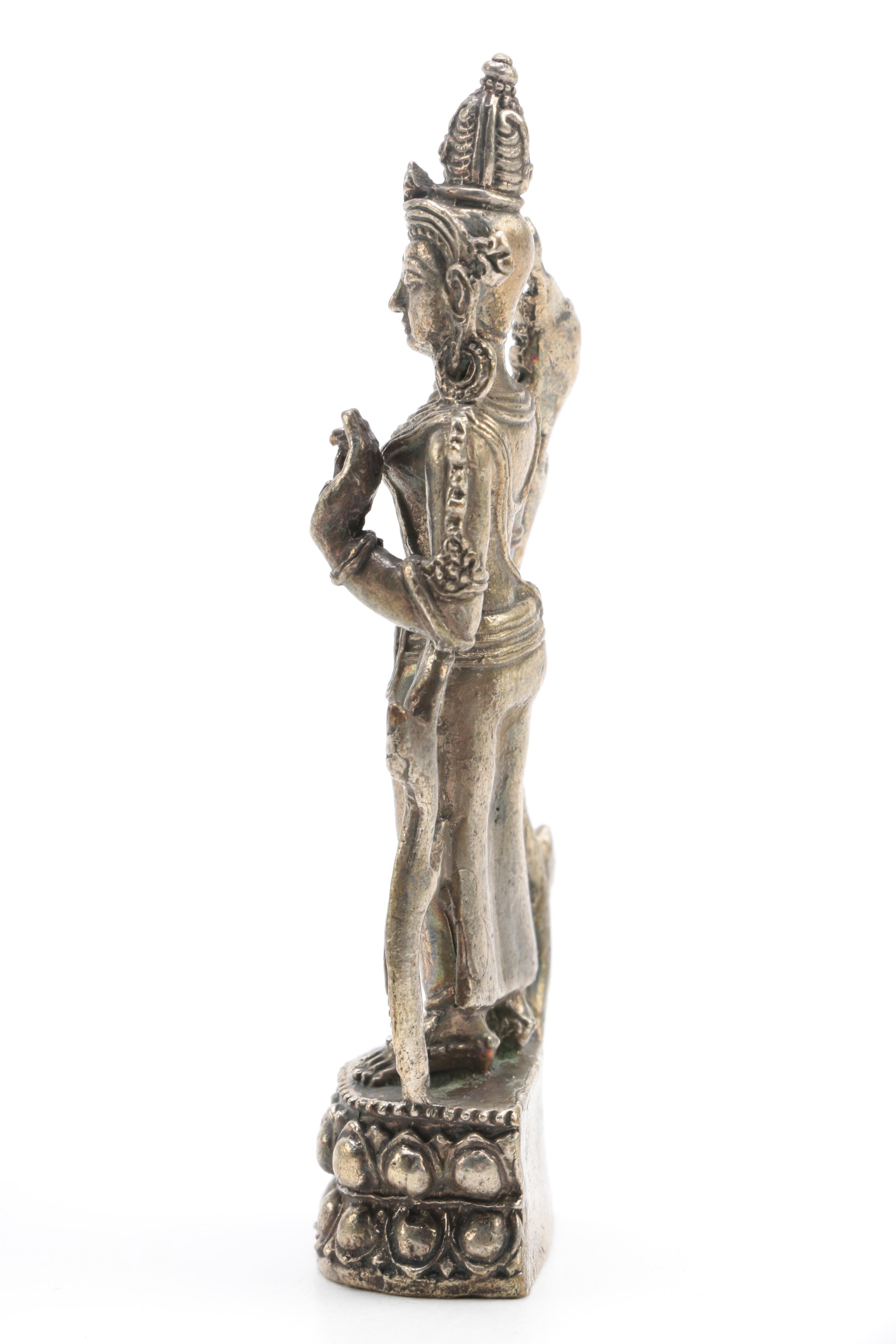 Silver Tone Metal Figurines of White Tara and Vajrasattva