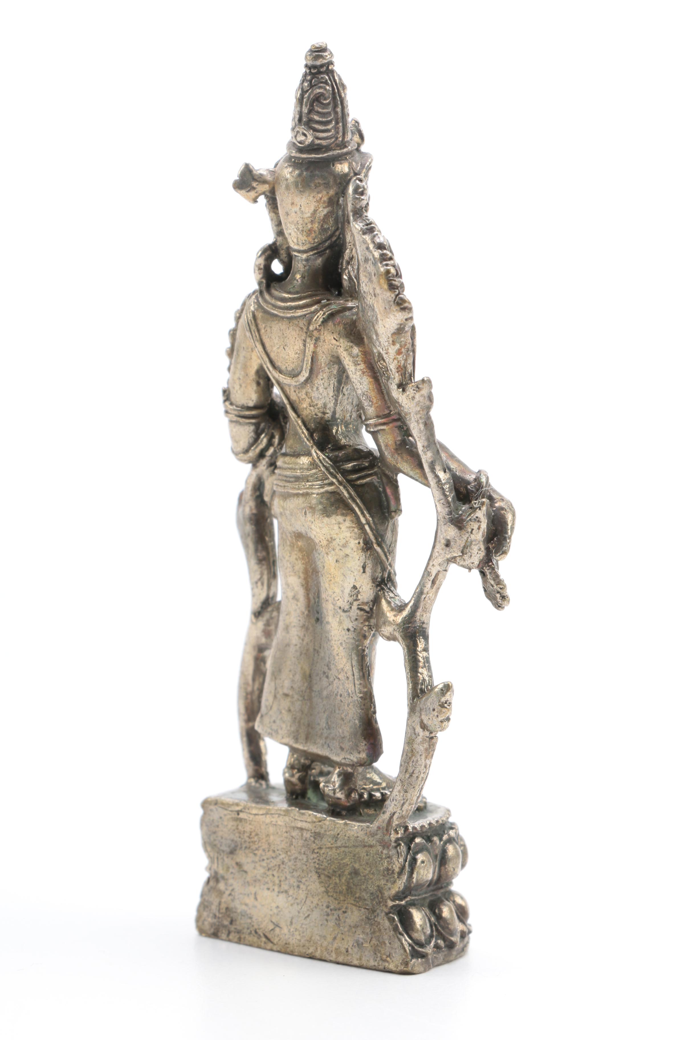 Silver Tone Metal Figurines of White Tara and Vajrasattva
