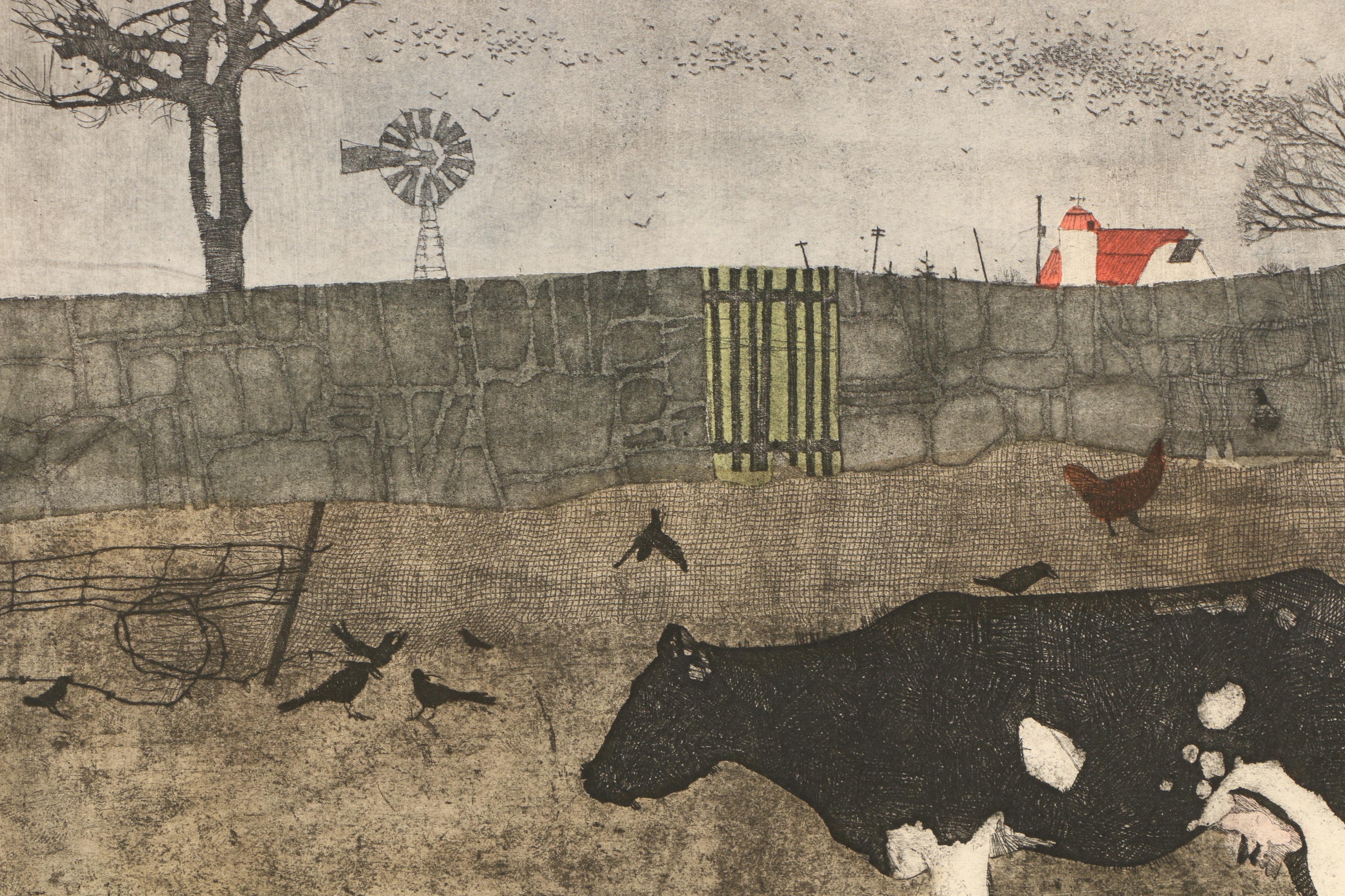 Danny Phifer Limited Edition Soft Ground Etching On Cotton Rag Paper "Barnyard"