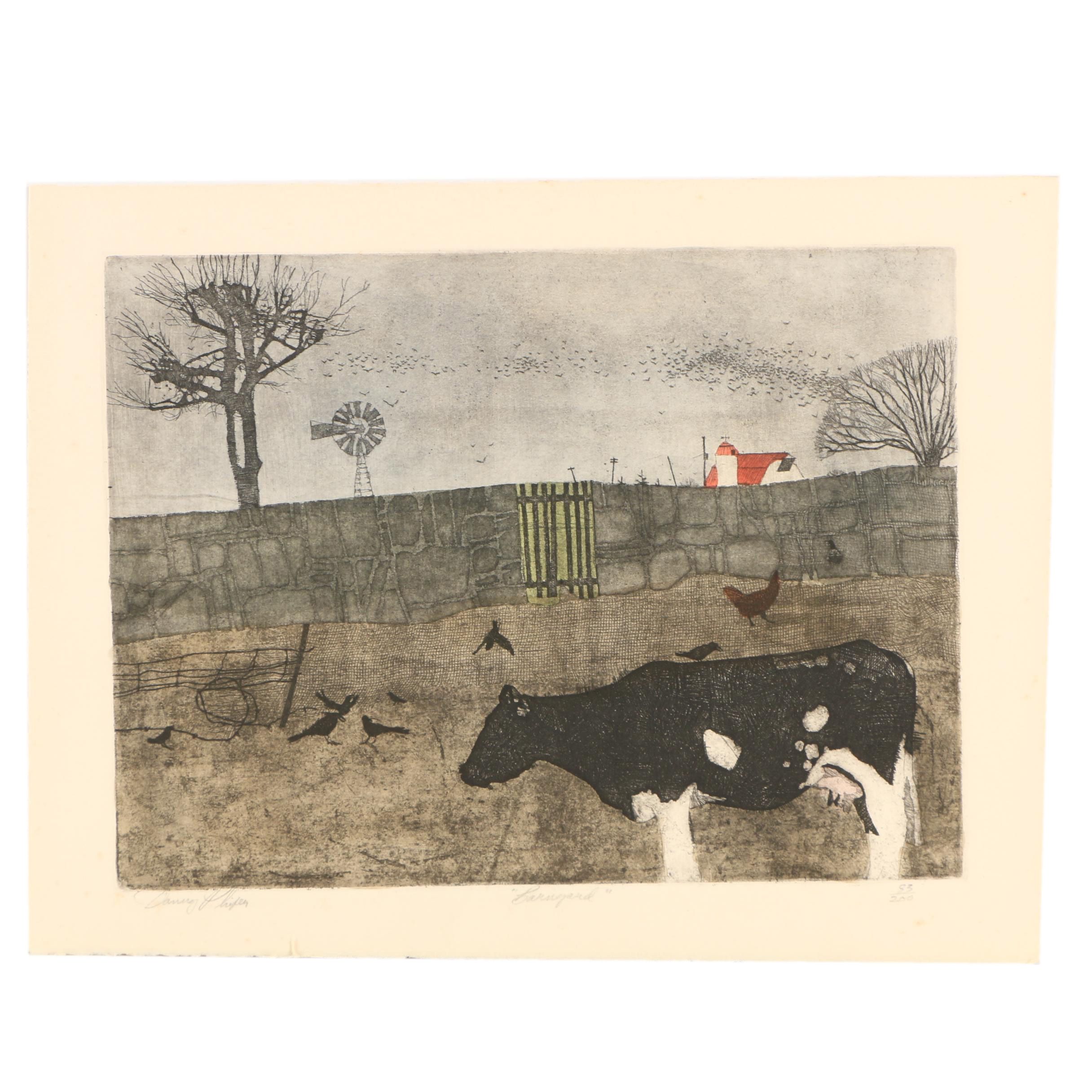 Danny Phifer Limited Edition Soft Ground Etching On Cotton Rag Paper "Barnyard"