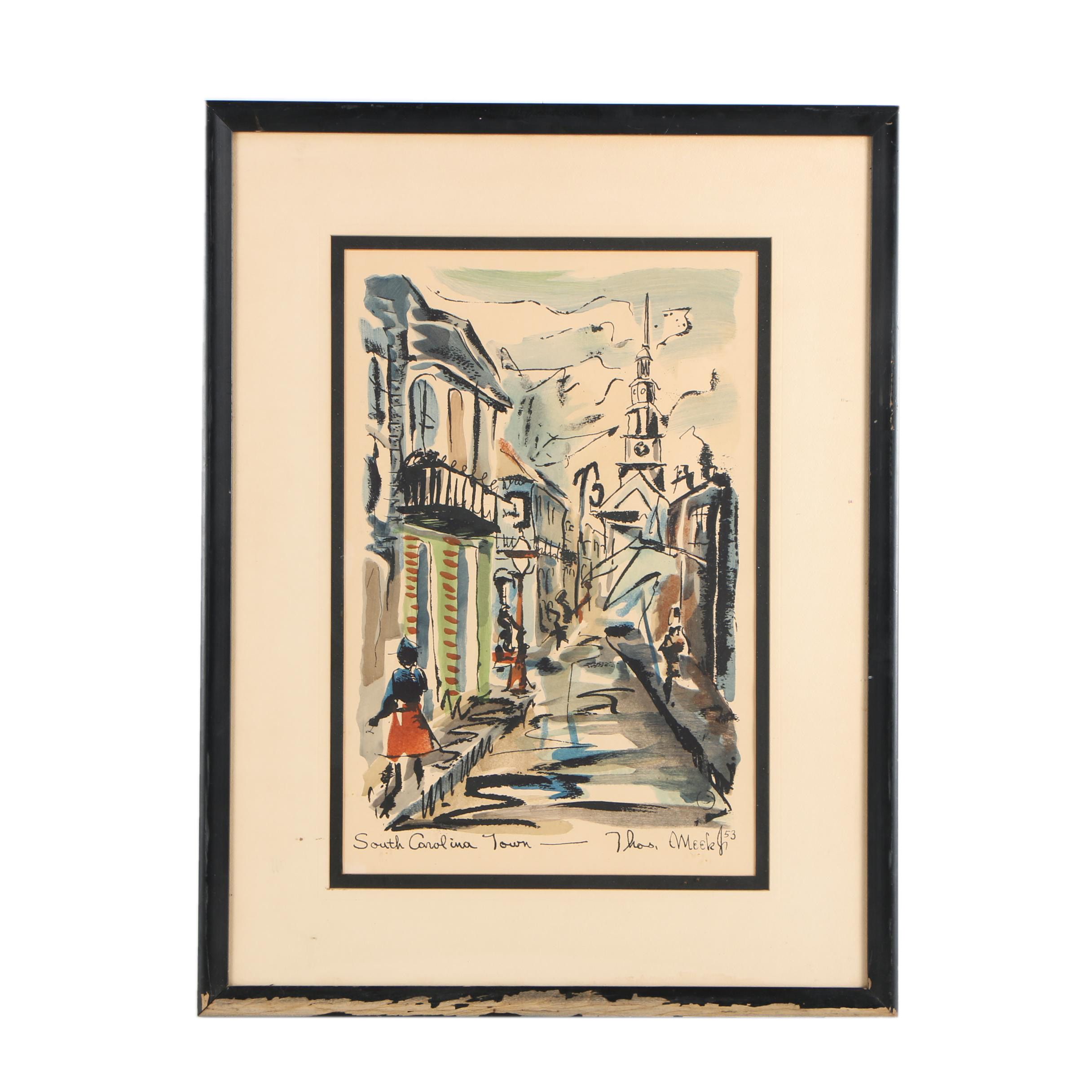 Thomas Meek Jr. Watercolor Painting "South Carolina Town"