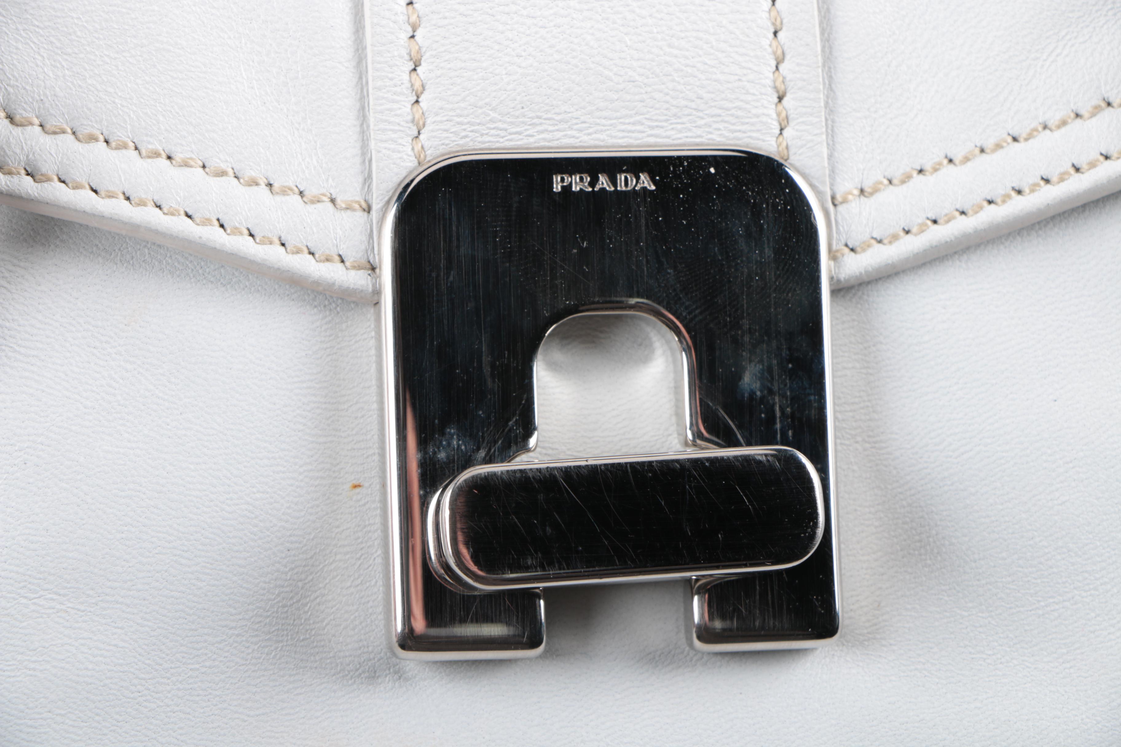 Prada White Leather Barrel Handbag