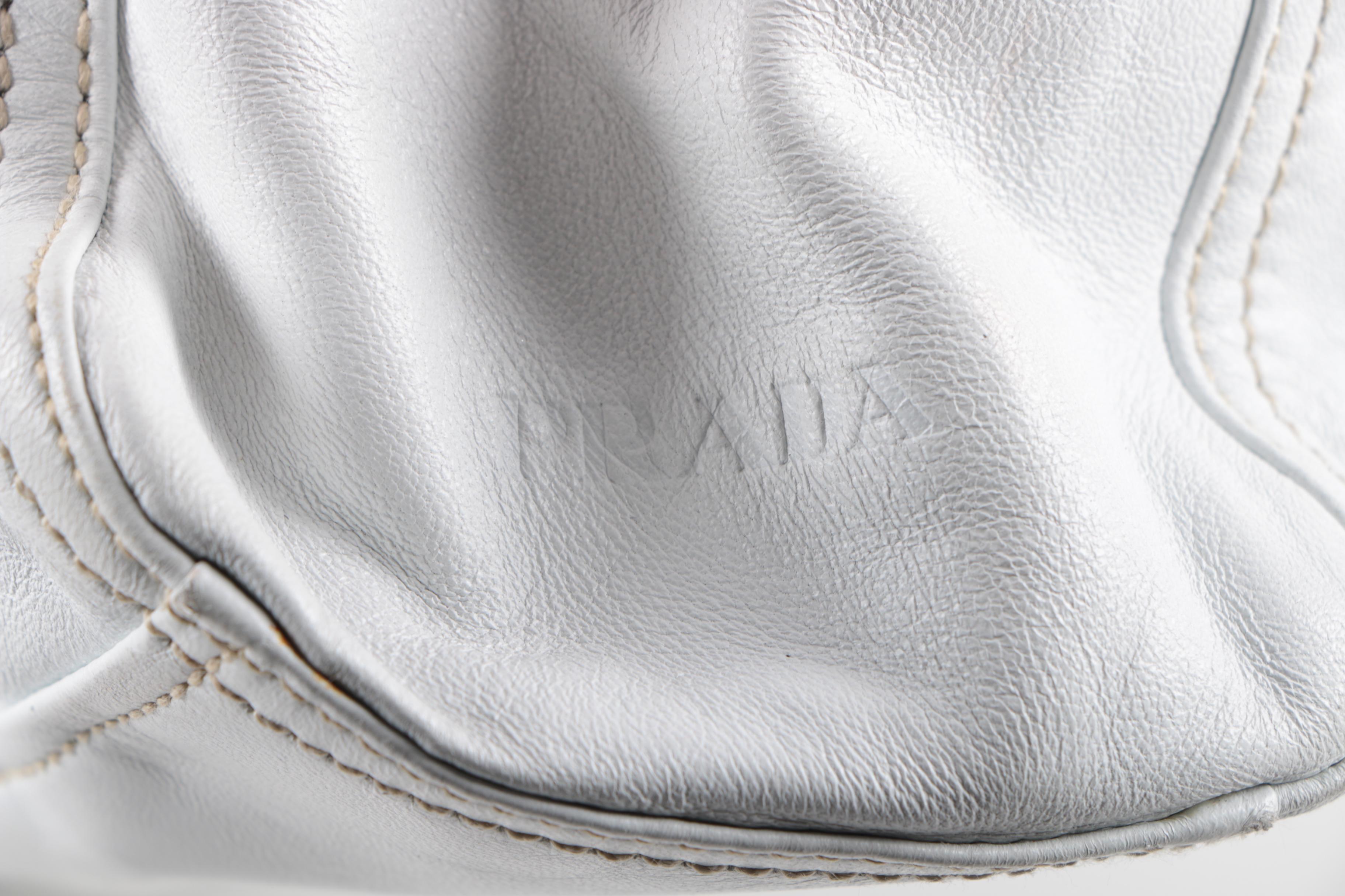 Prada White Leather Barrel Handbag