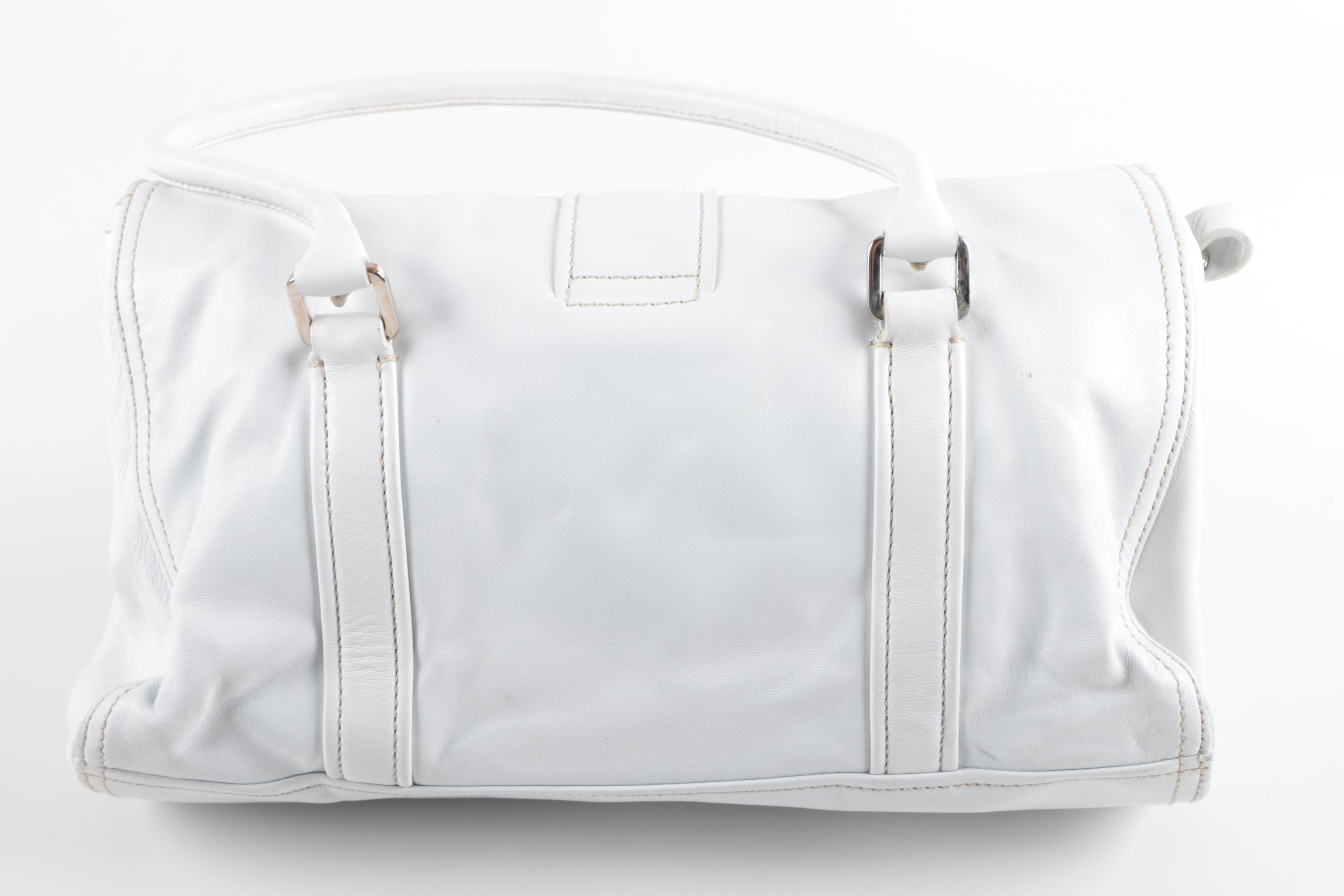 Prada White Leather Barrel Handbag