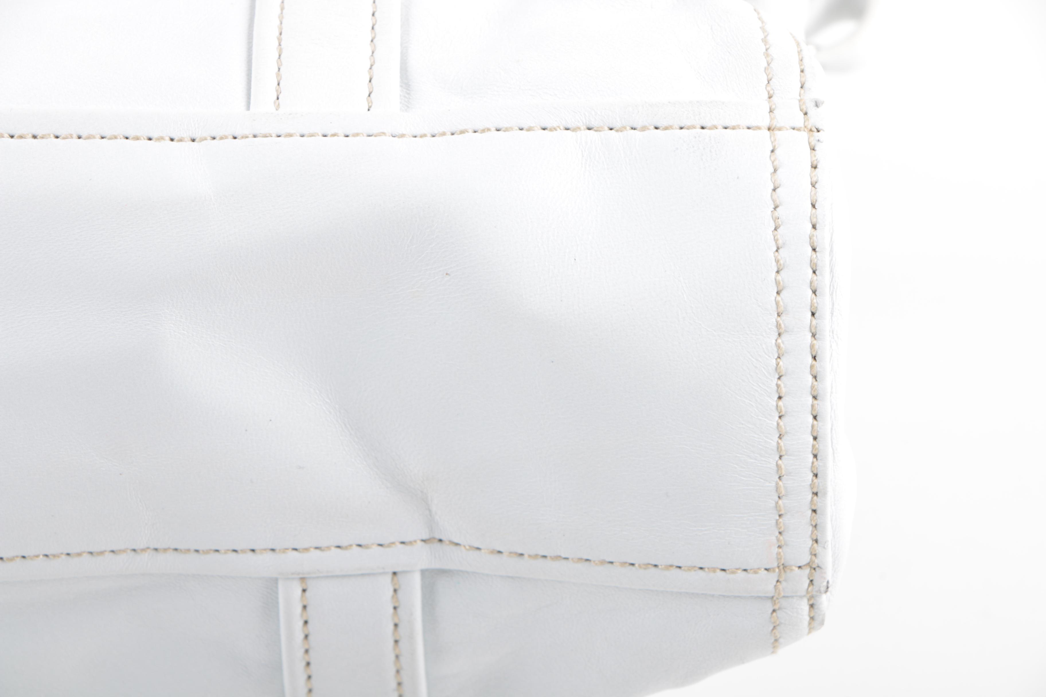 Prada White Leather Barrel Handbag