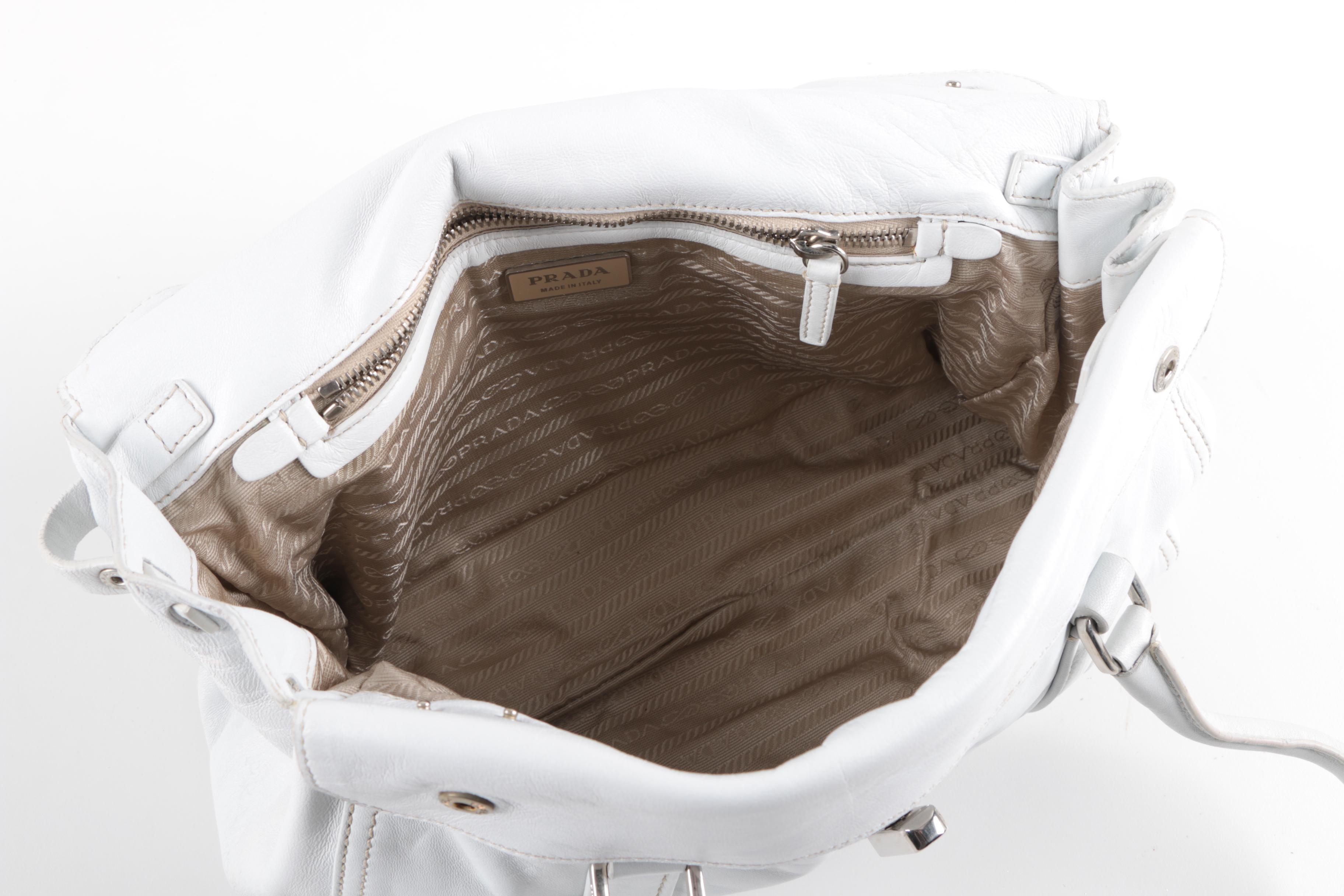 Prada White Leather Barrel Handbag