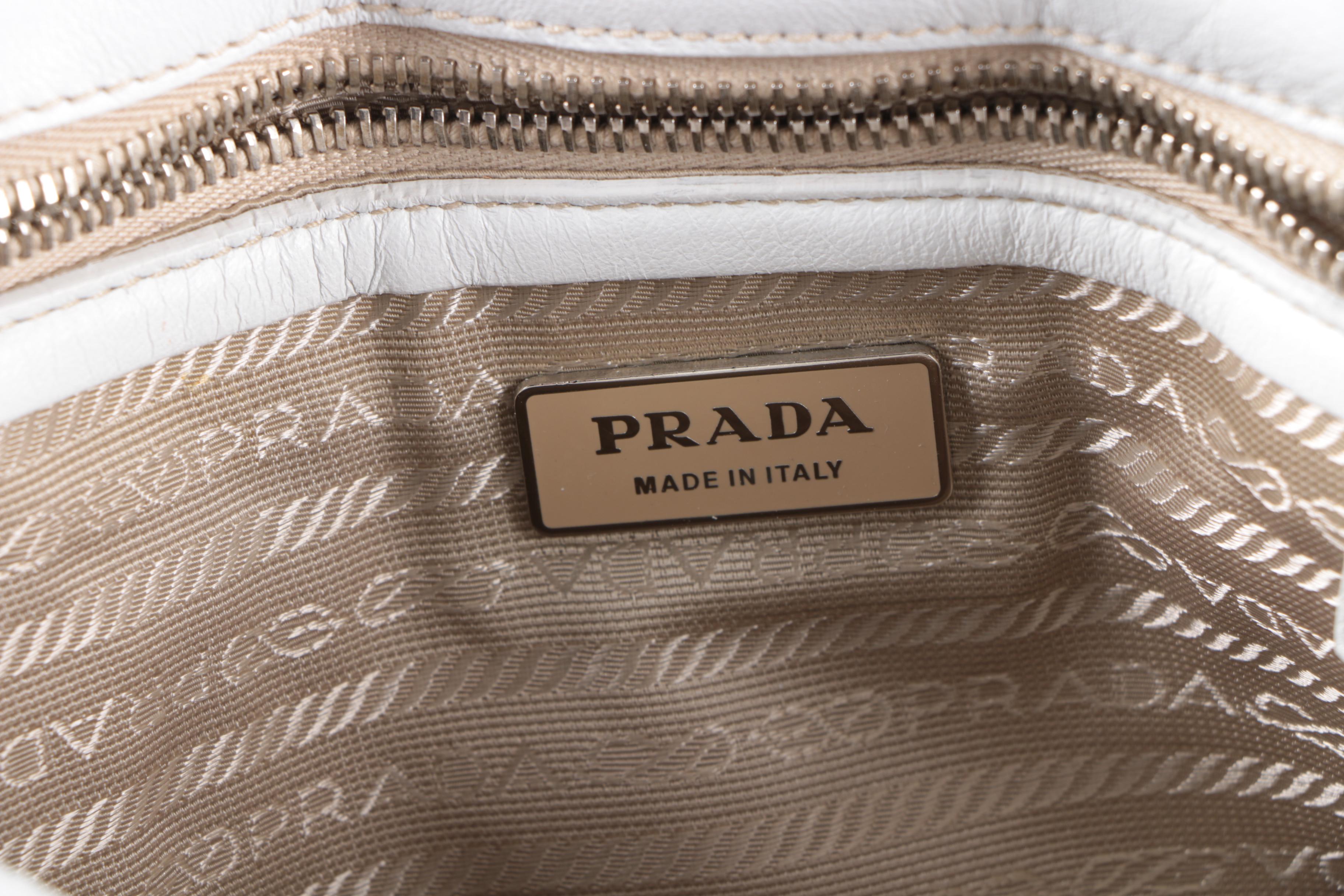Prada White Leather Barrel Handbag