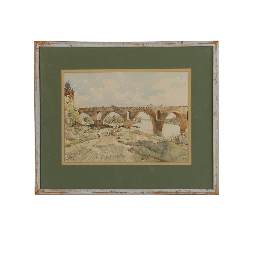 Watercolor Painting on Paper of a Viaduct
