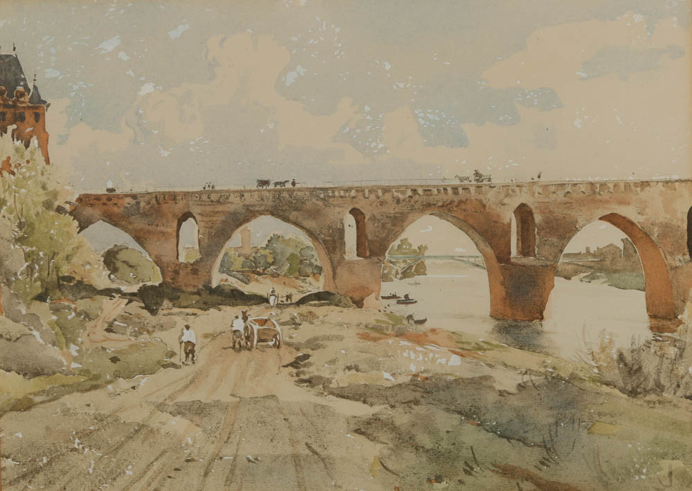 Watercolor Painting on Paper of a Viaduct