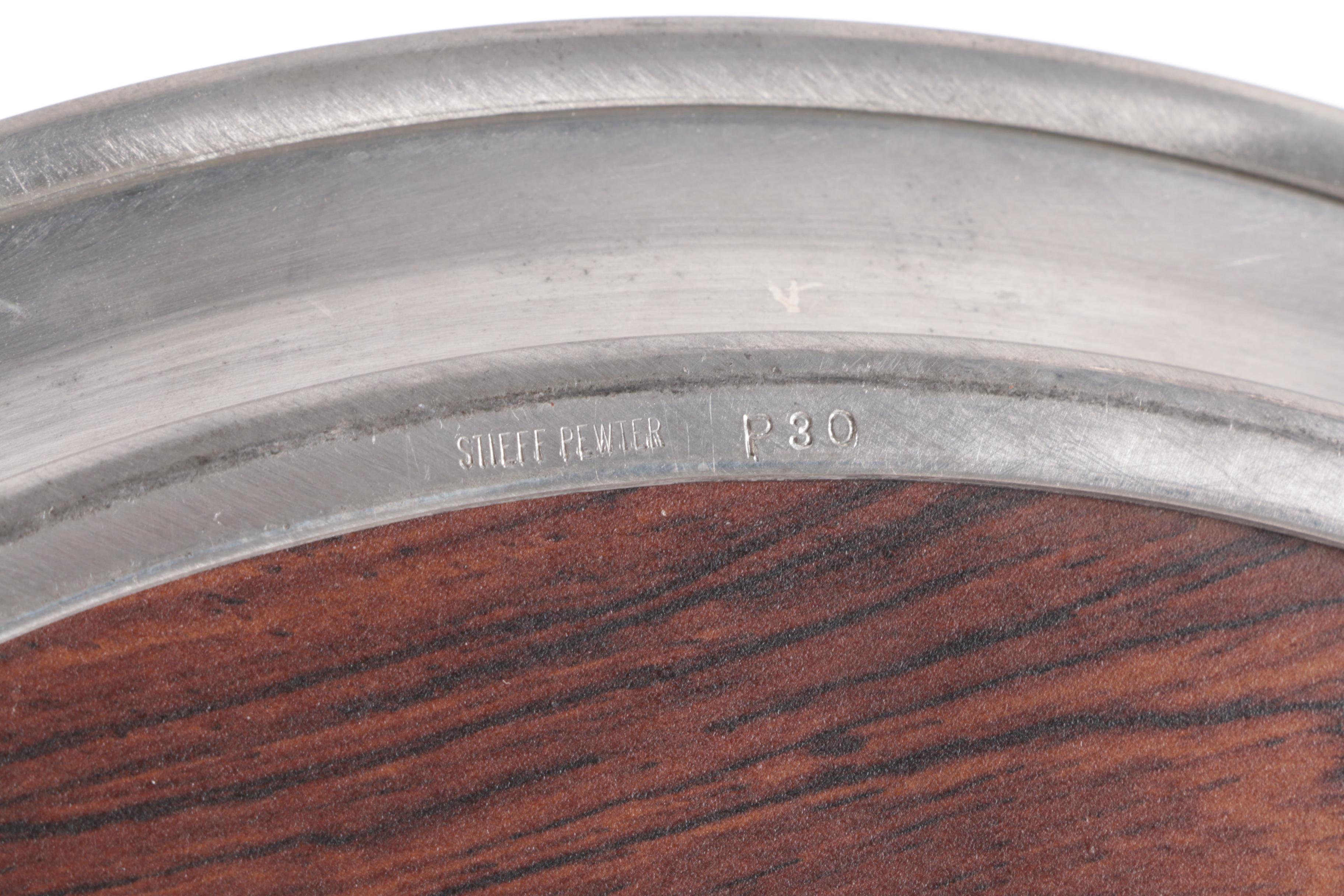 Stieff Pewter Coffee Service and Web Silver "Early American" Candlestick Holder