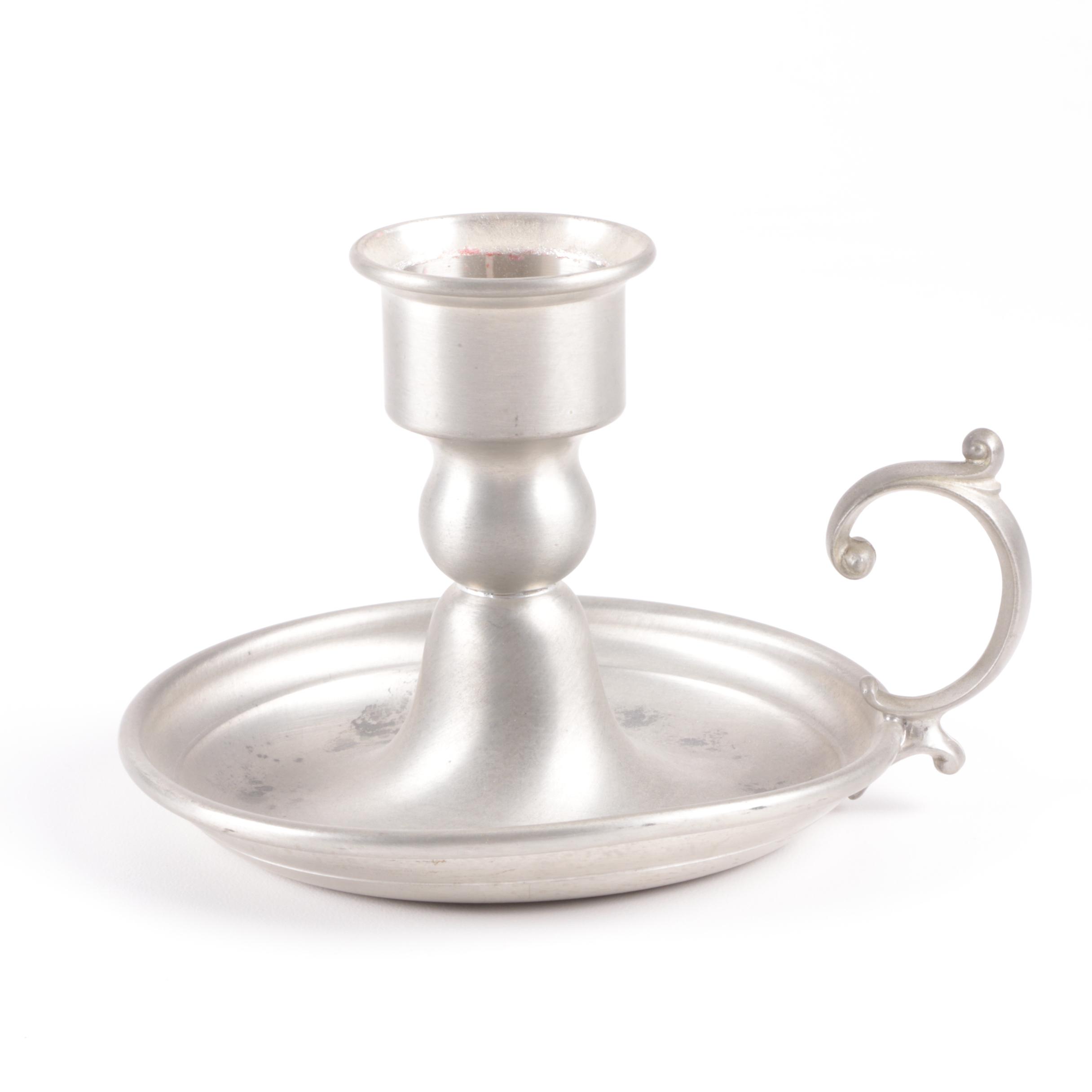 Stieff Pewter Coffee Service and Web Silver "Early American" Candlestick Holder