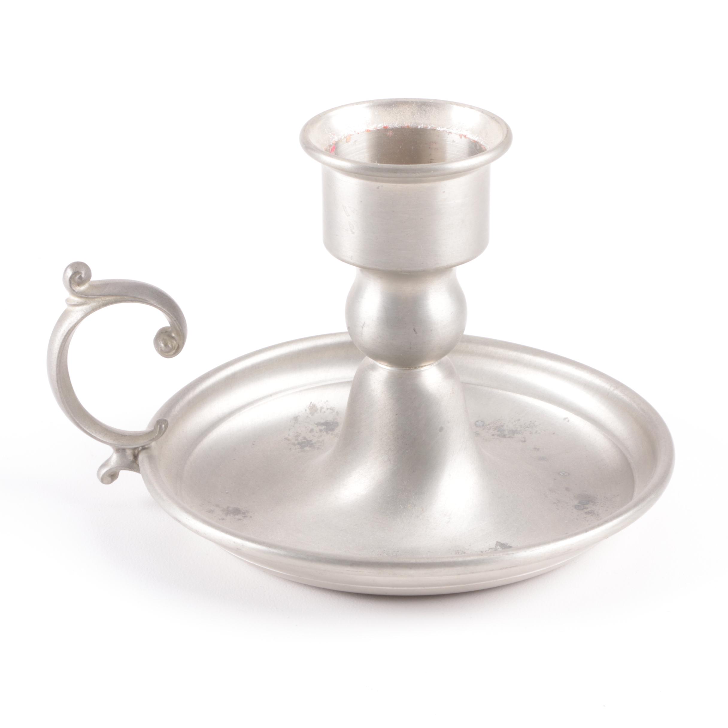 Stieff Pewter Coffee Service and Web Silver "Early American" Candlestick Holder