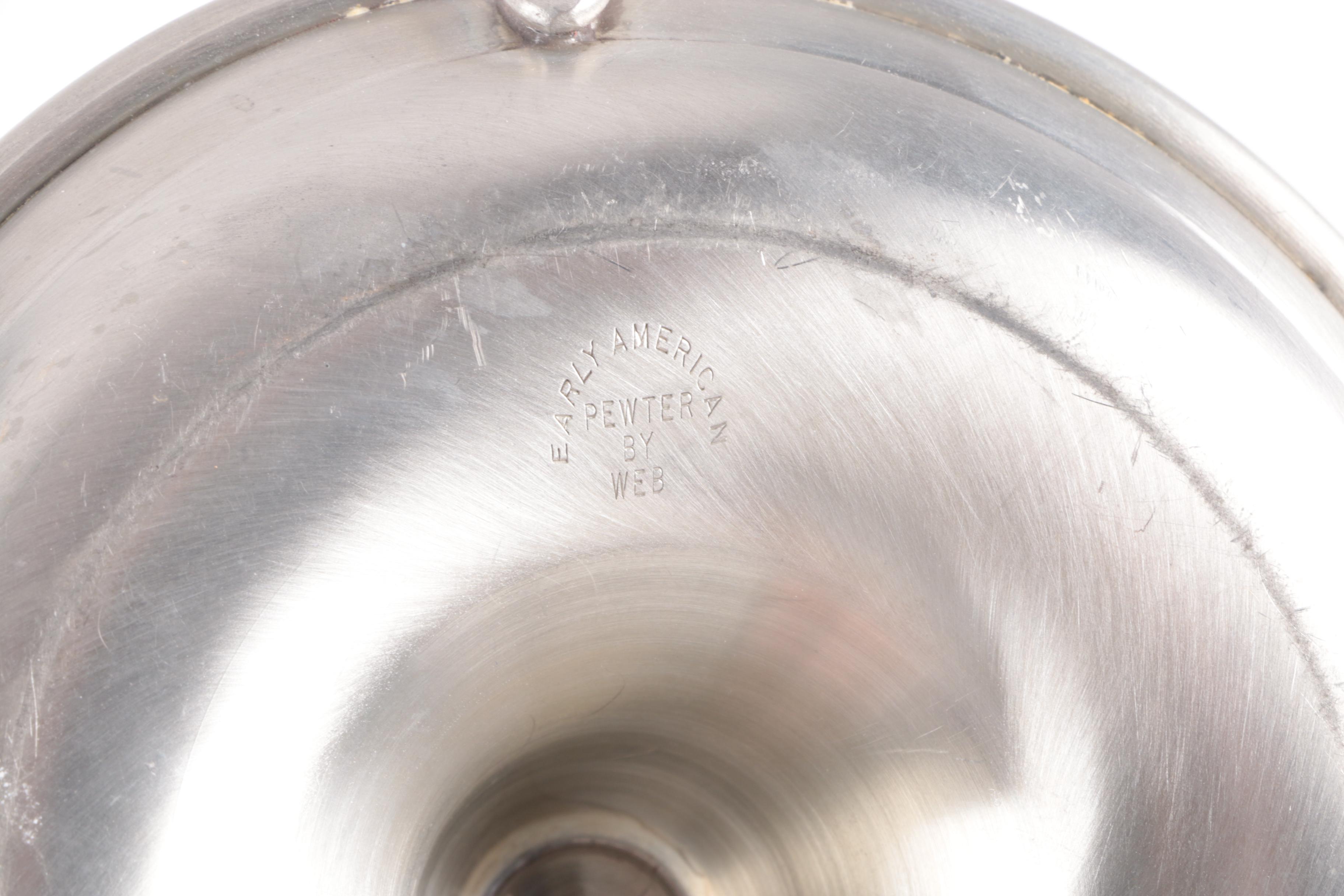 Stieff Pewter Coffee Service and Web Silver "Early American" Candlestick Holder