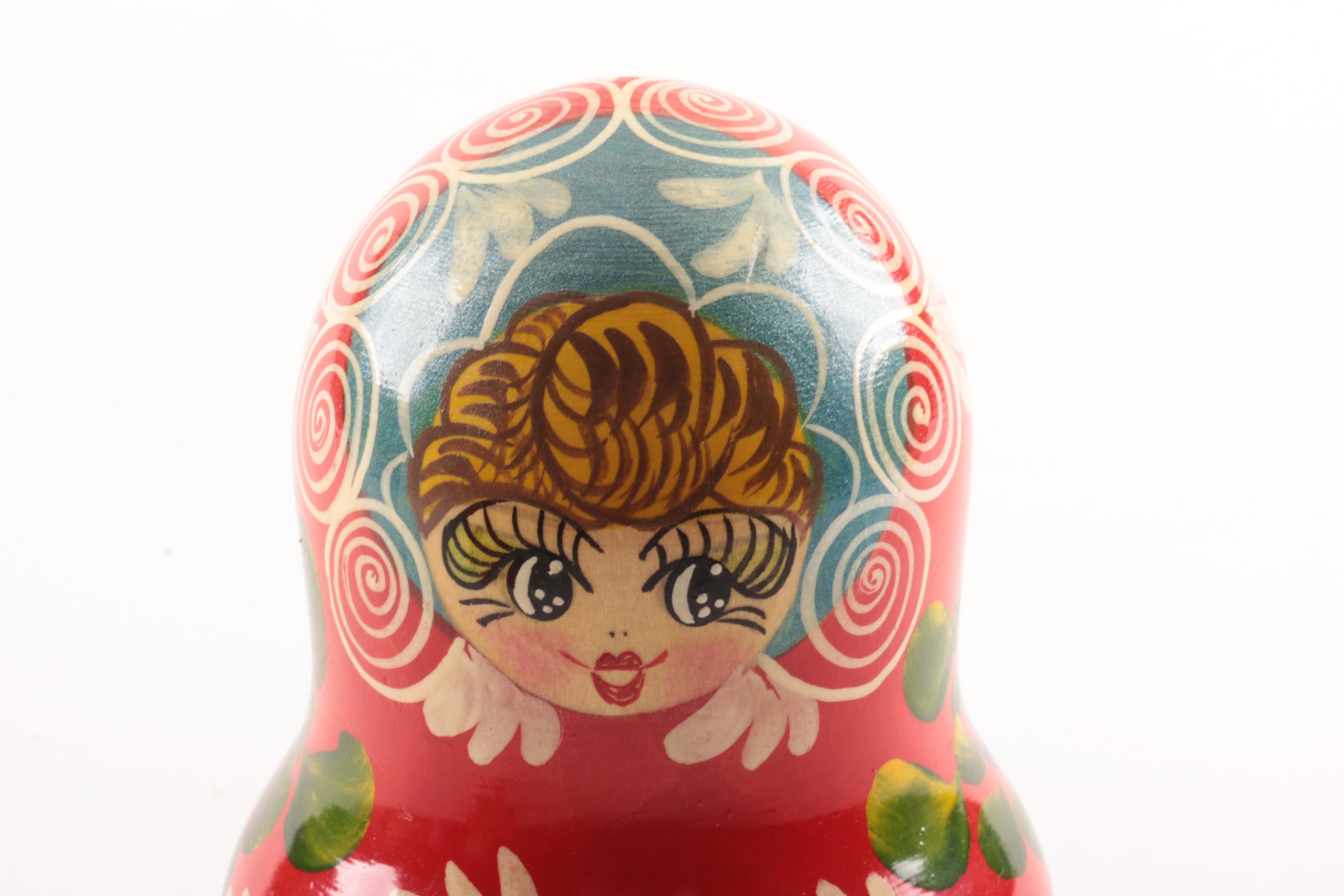 Vintage Hand-Painted and Signed Matryoshka Nesting Doll