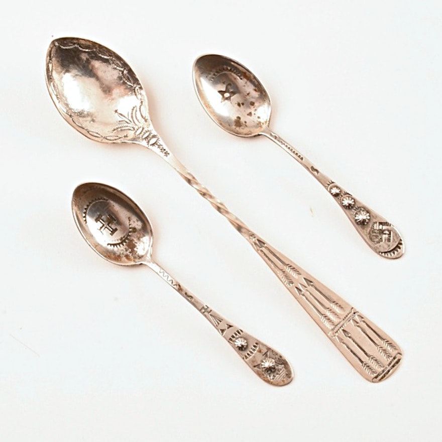 Three Native American Made 800 Silver Spoons