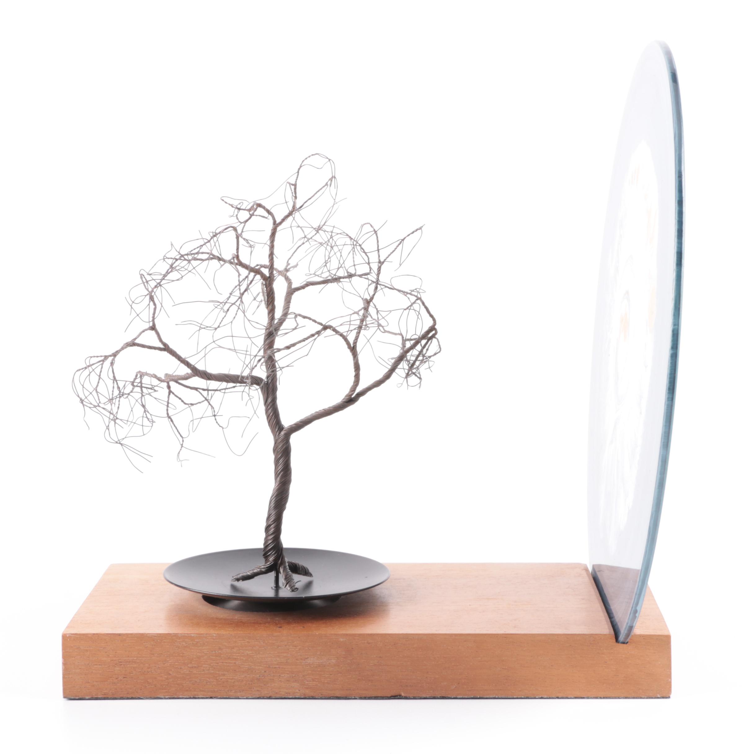 Artist Signed Hand Painted Glass and Wire Tree Sculpture