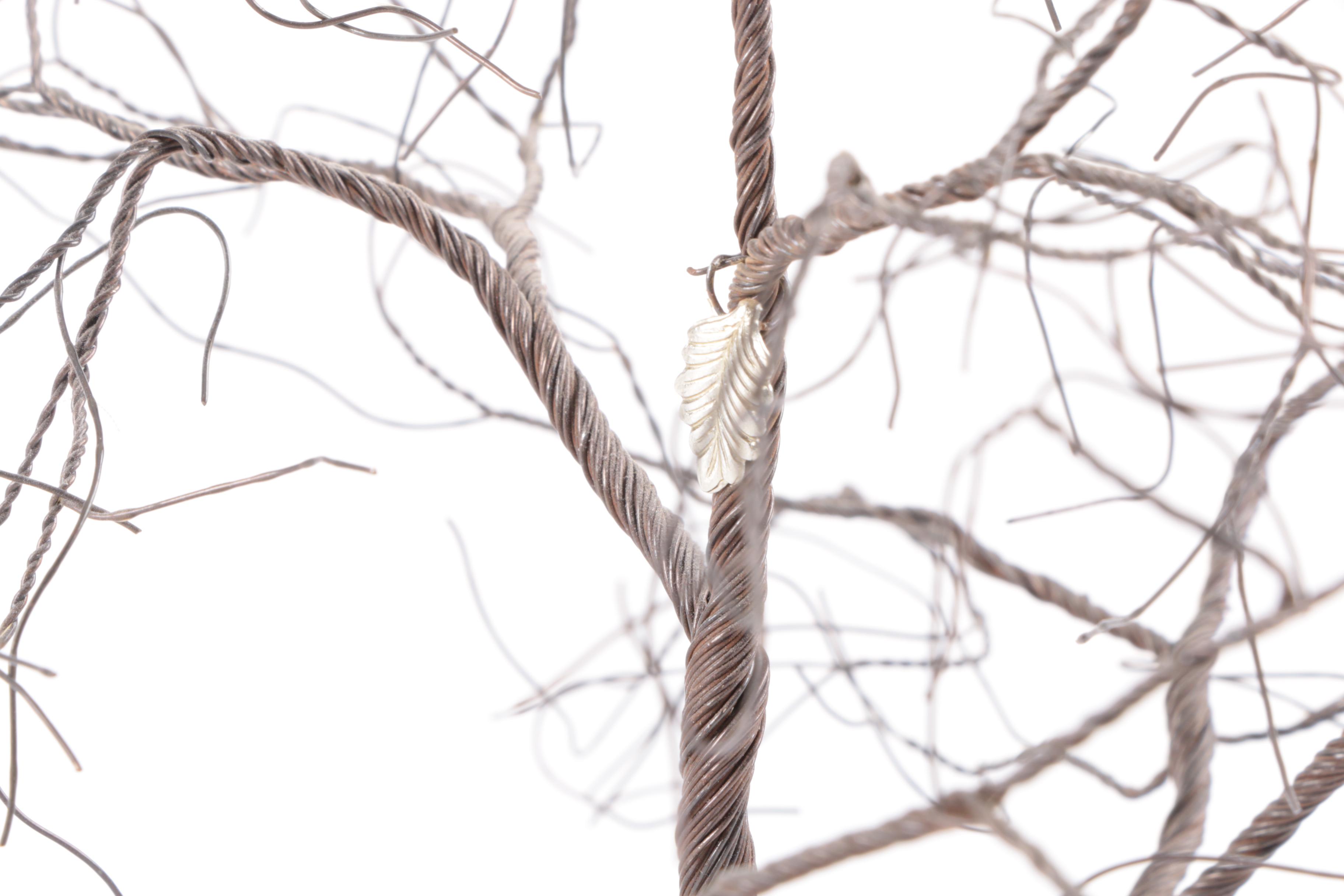 Artist Signed Hand Painted Glass and Wire Tree Sculpture