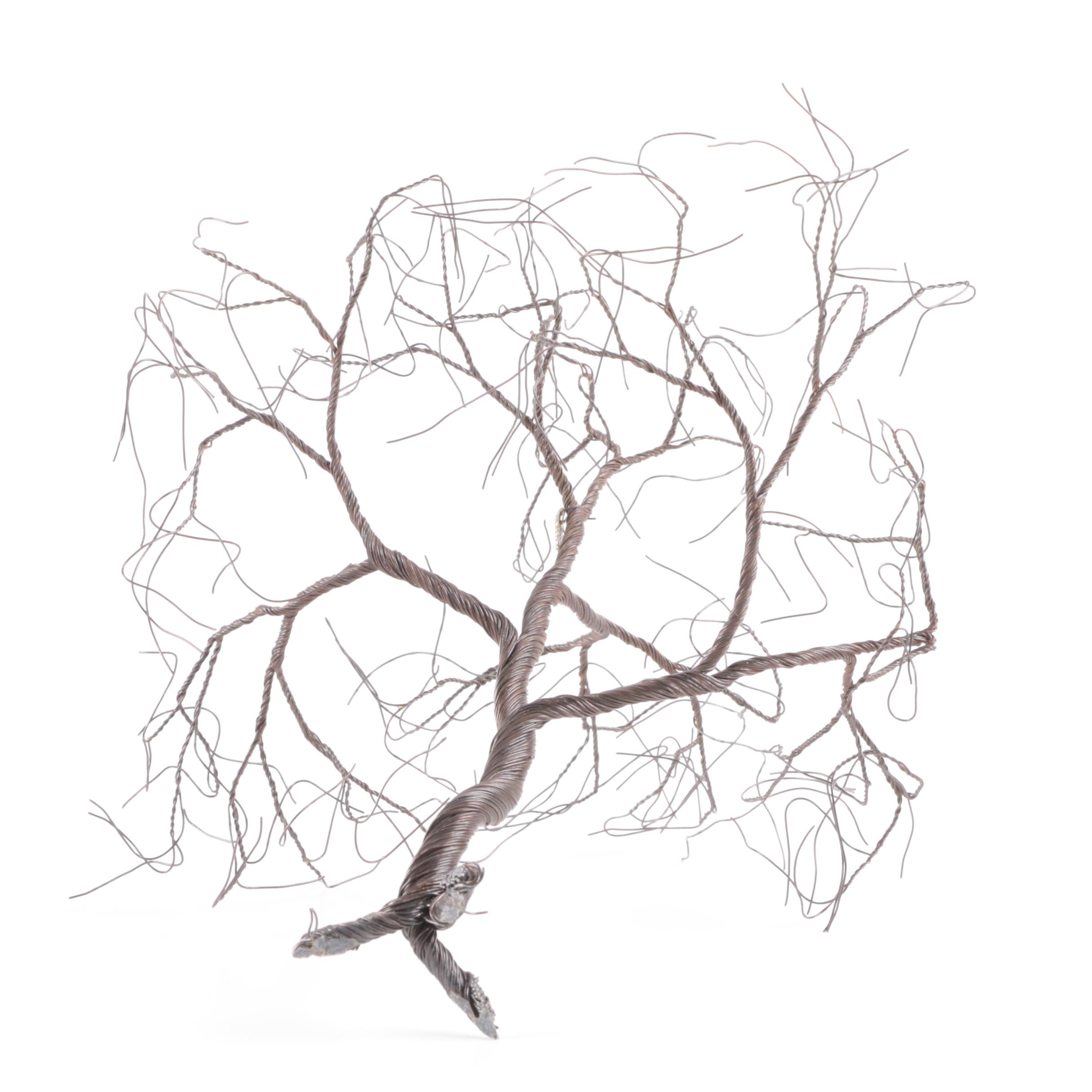 Artist Signed Hand Painted Glass and Wire Tree Sculpture