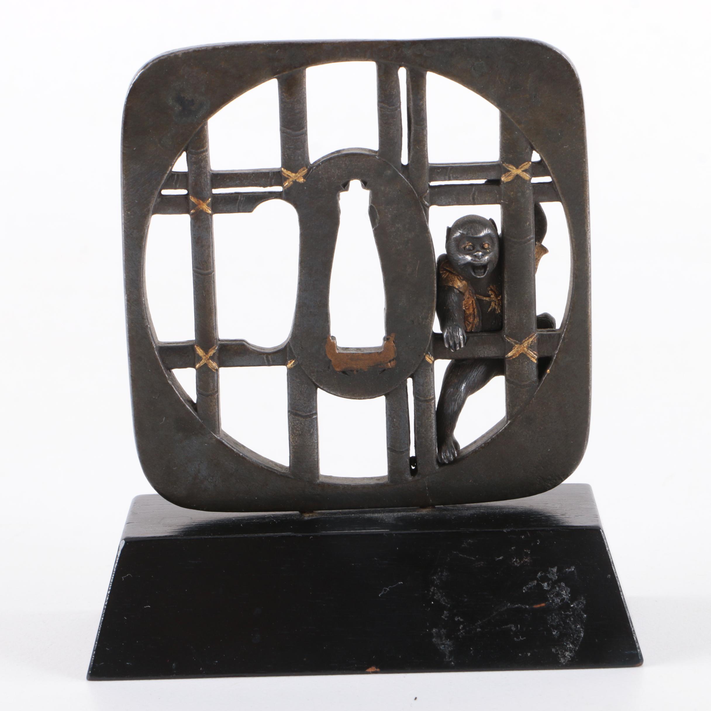 Mounted Tsuba with Monkey