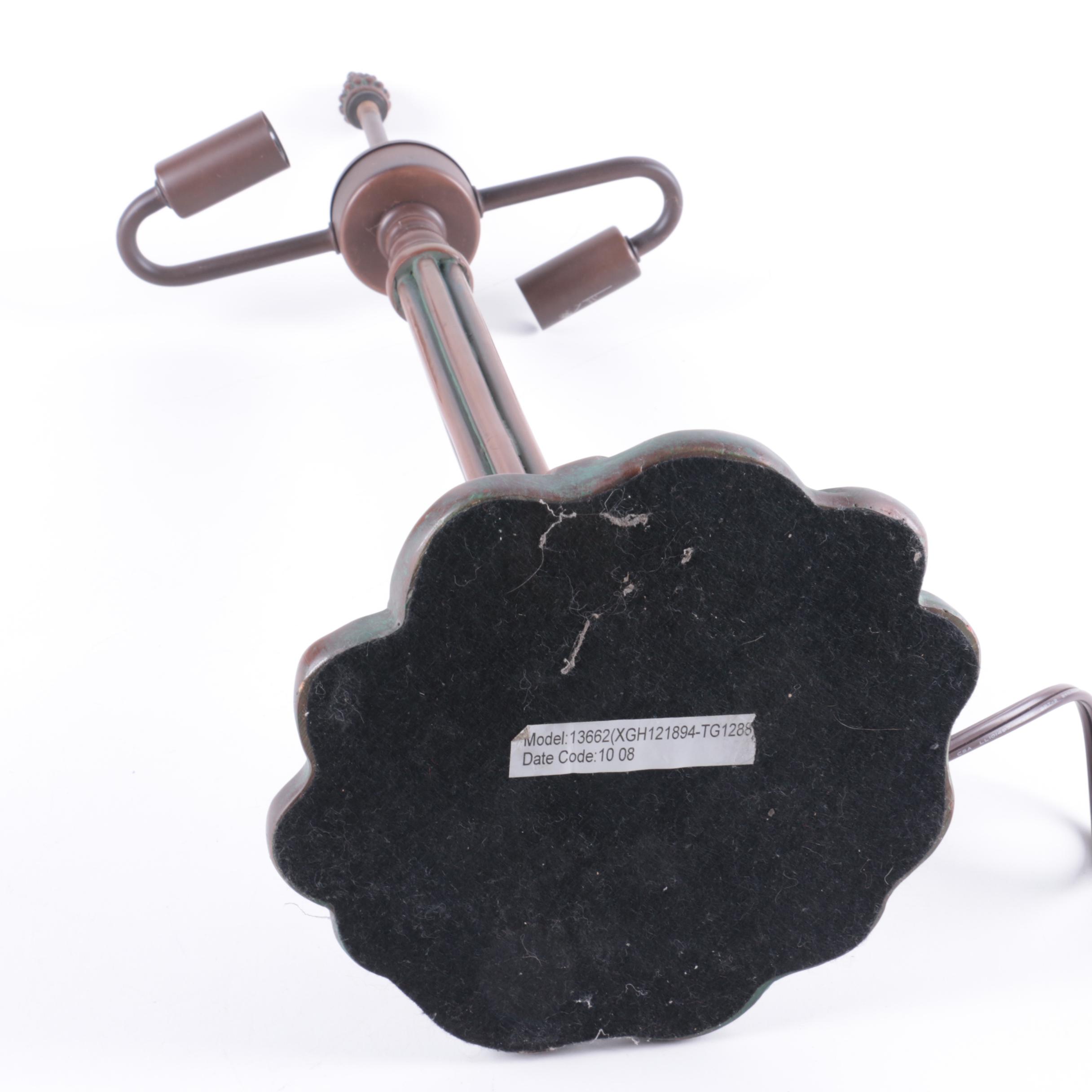 Reproduction Tiffany Style Water Lily Themed Stained Glass Table Lamp