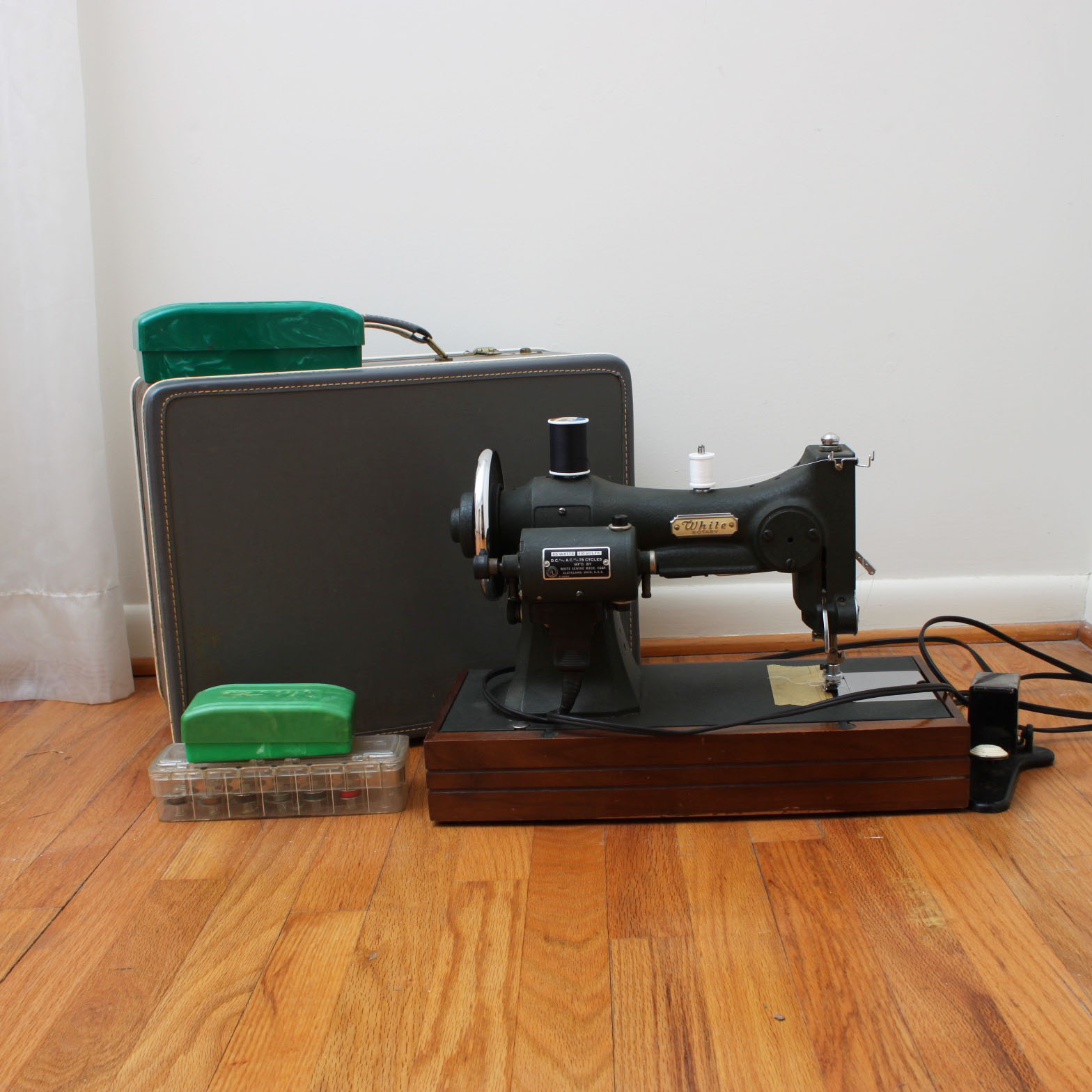 Vintage White Rotary Sewing Machine with Case