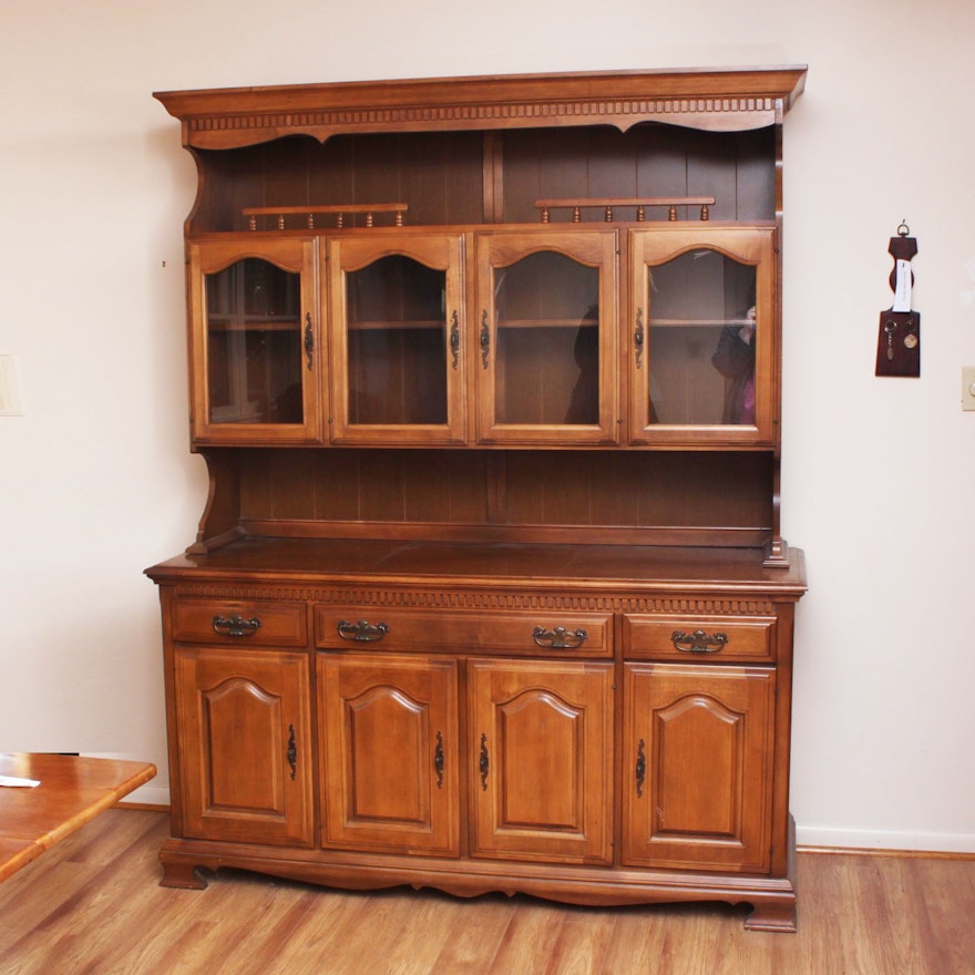 Early American Style Maple Hutch Cabinet and Buffet