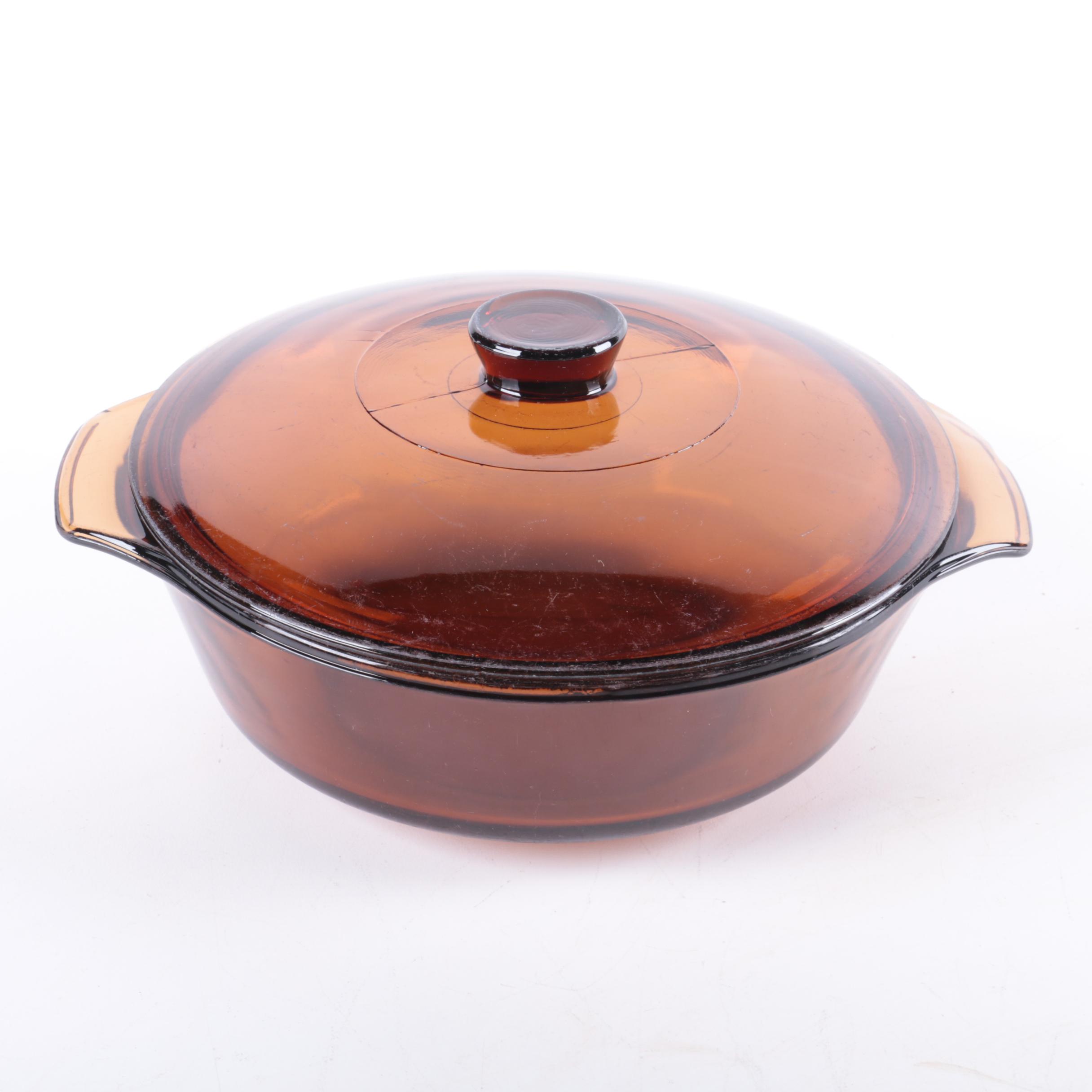 Vintage Pyrex and Anchor Hocking "Harvest Amber" Glass Covered Casserole