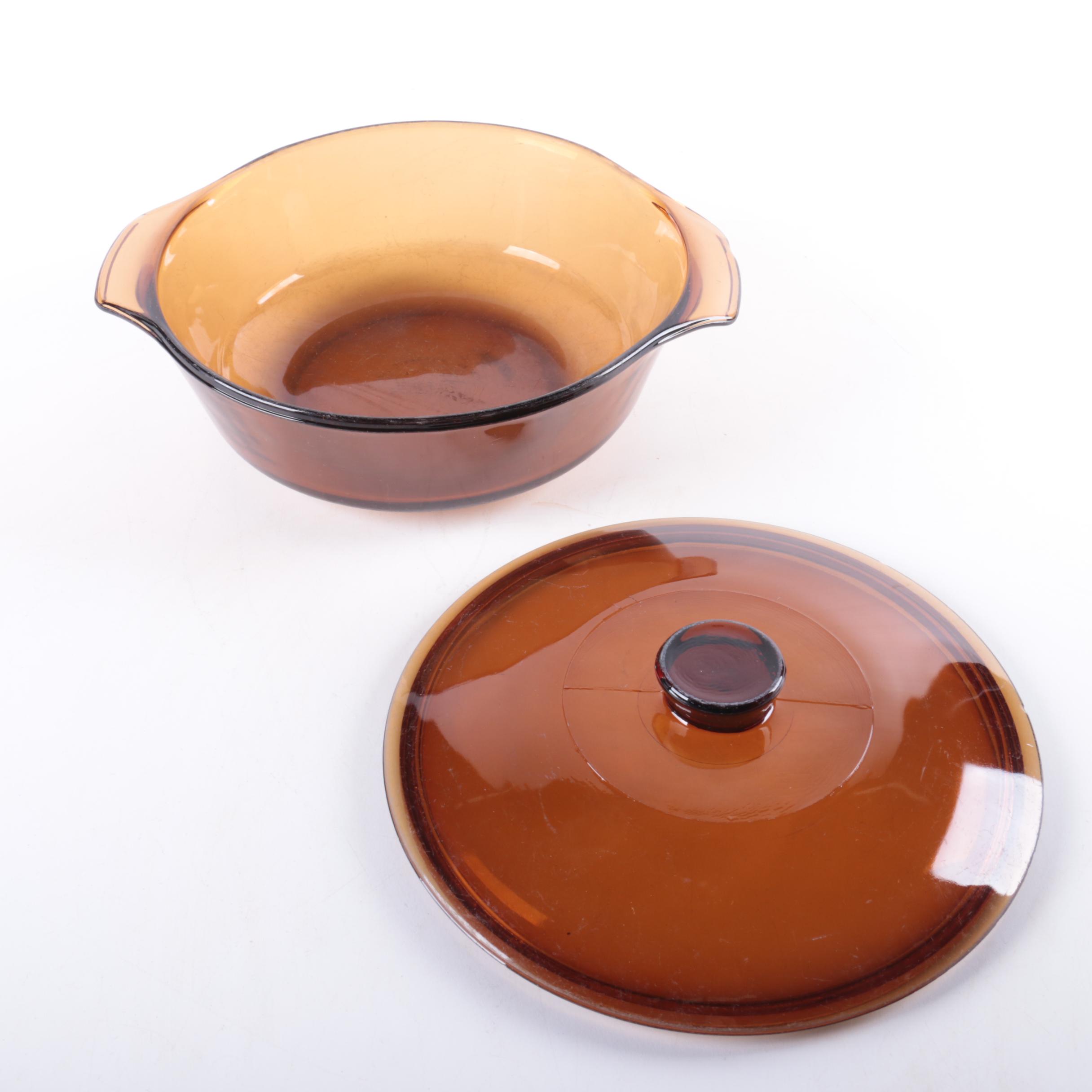 Vintage Pyrex and Anchor Hocking "Harvest Amber" Glass Covered Casserole
