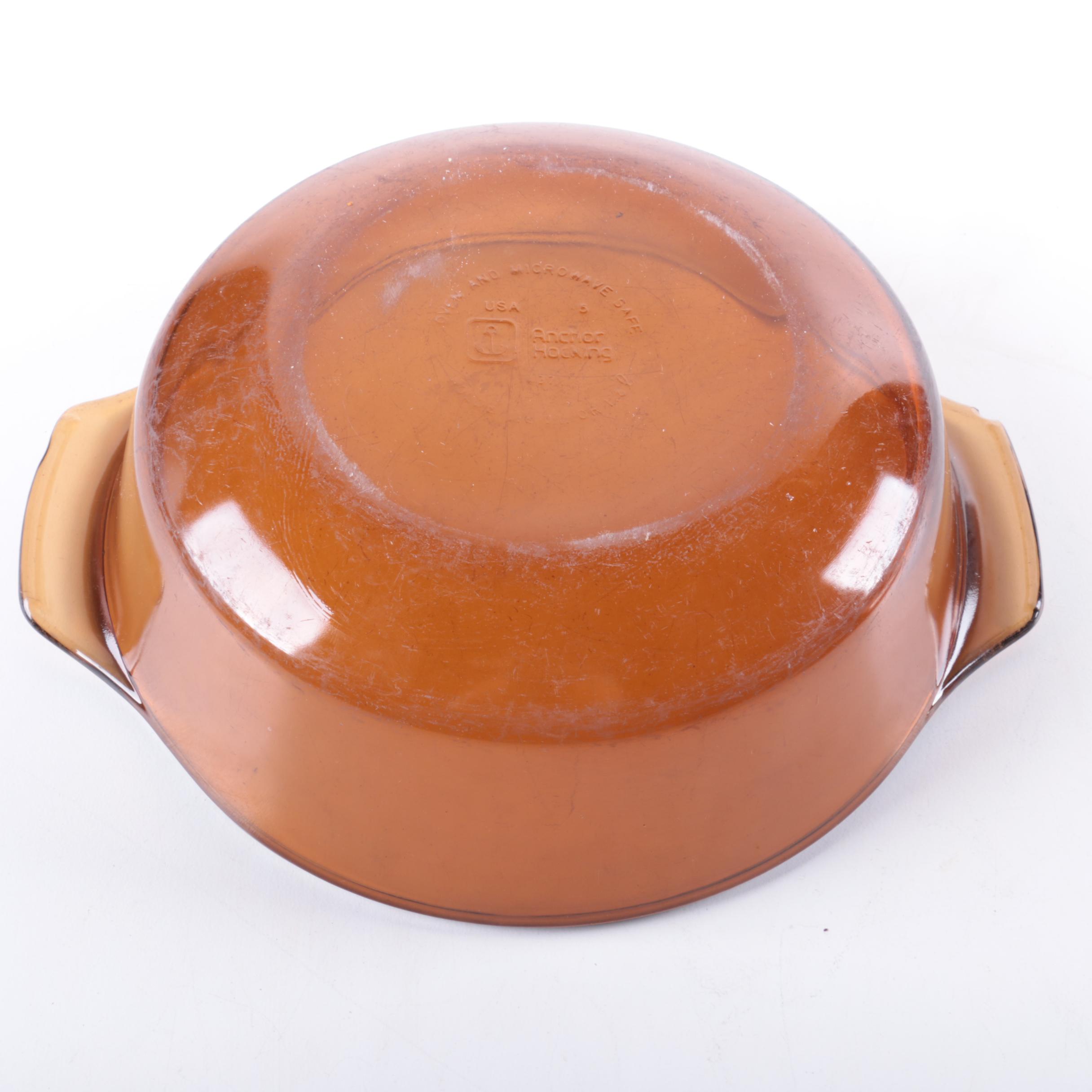 Vintage Pyrex and Anchor Hocking "Harvest Amber" Glass Covered Casserole