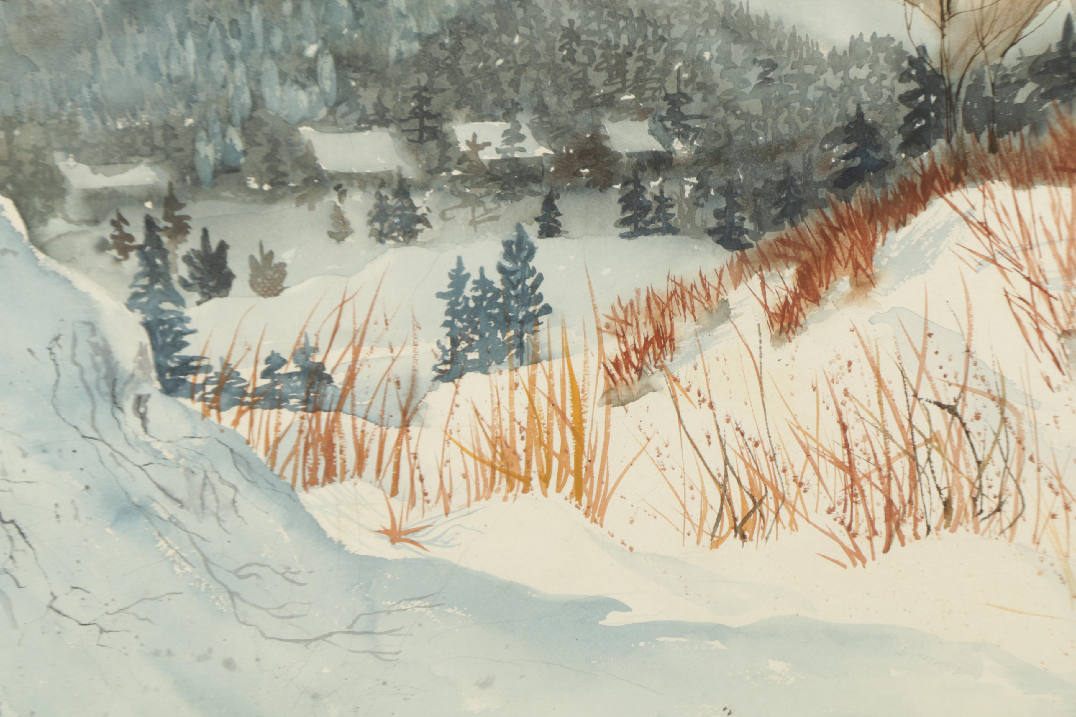 Ruth Bremner Watercolor Painting of a Winter Landscape