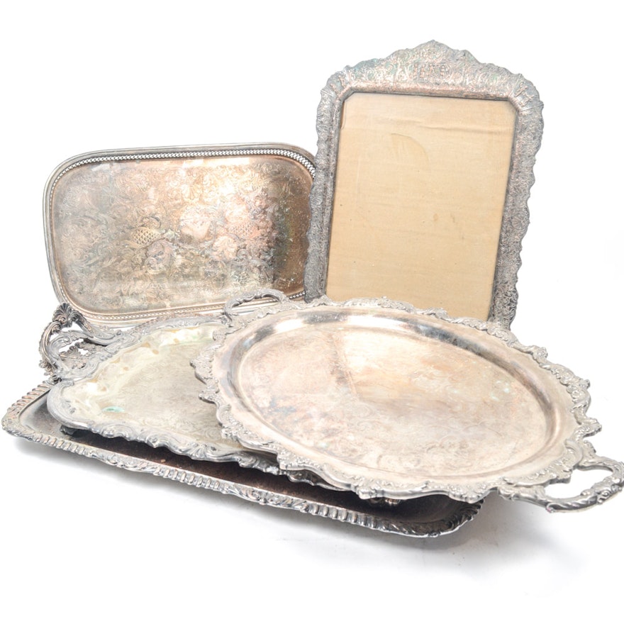 Decorative Silver Plate Trays and Frame