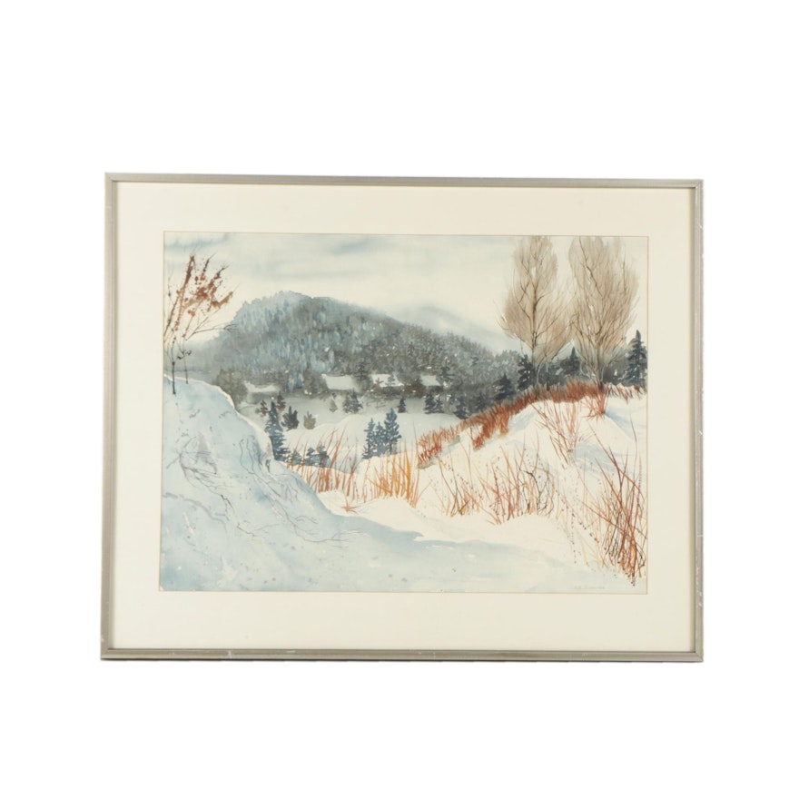 Ruth Bremner Watercolor Painting of a Winter Landscape