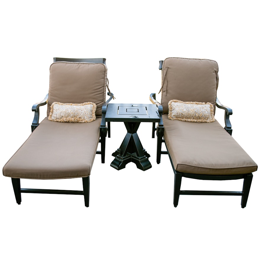 Pair of Costco "Broadway" Lounge Patio Chairs and Side Table