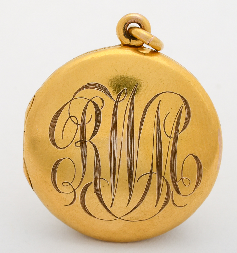 Antique 14K Yellow Gold Monogrammed Locket with Blue Sapphire