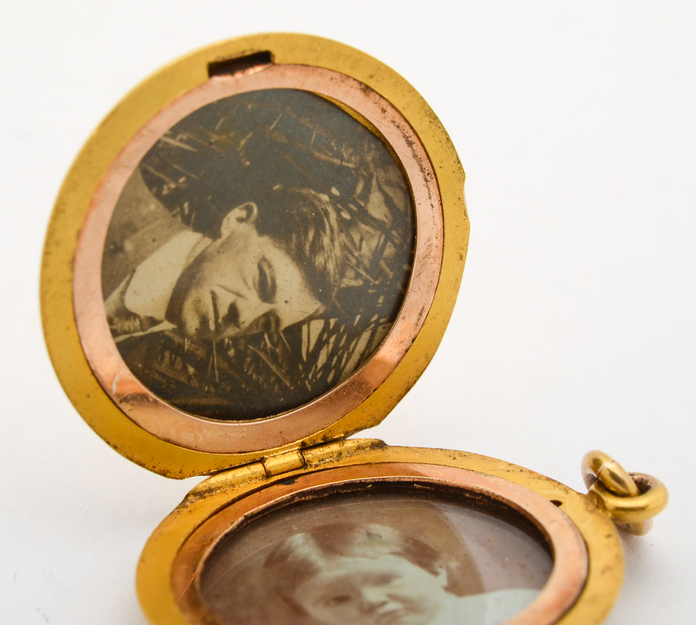 Antique 14K Yellow Gold Monogrammed Locket with Blue Sapphire