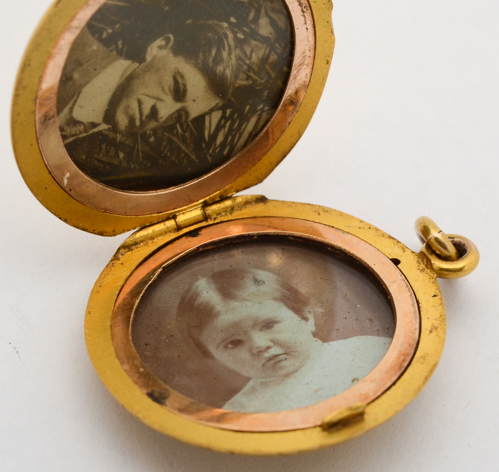 Antique 14K Yellow Gold Monogrammed Locket with Blue Sapphire