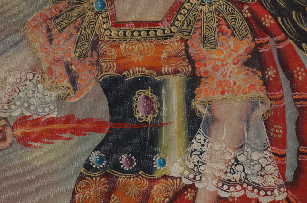 Peruvian School Oil Painting on Canvas of Angel Carrying Flame