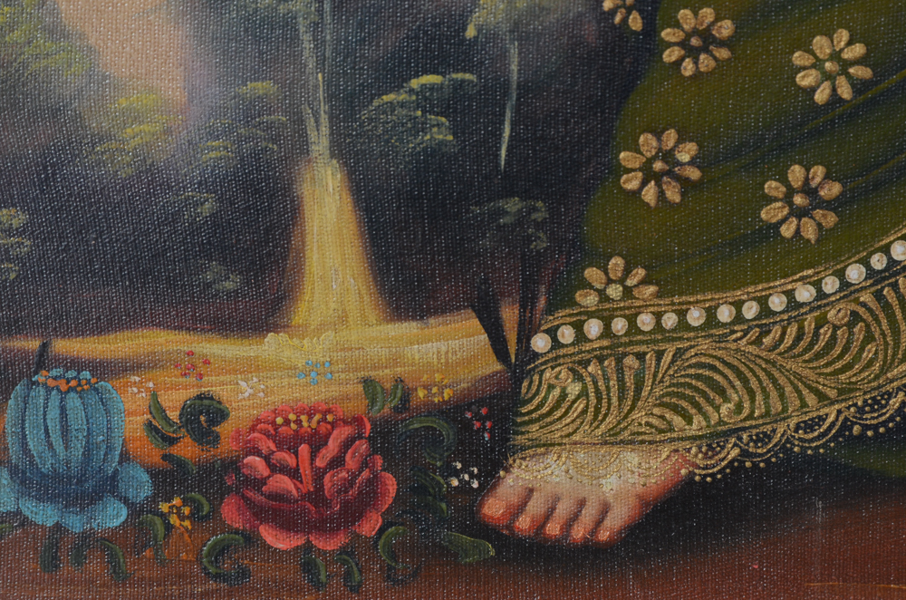 Peruvian School Oil Painting on Canvas of Angel Carrying Flame