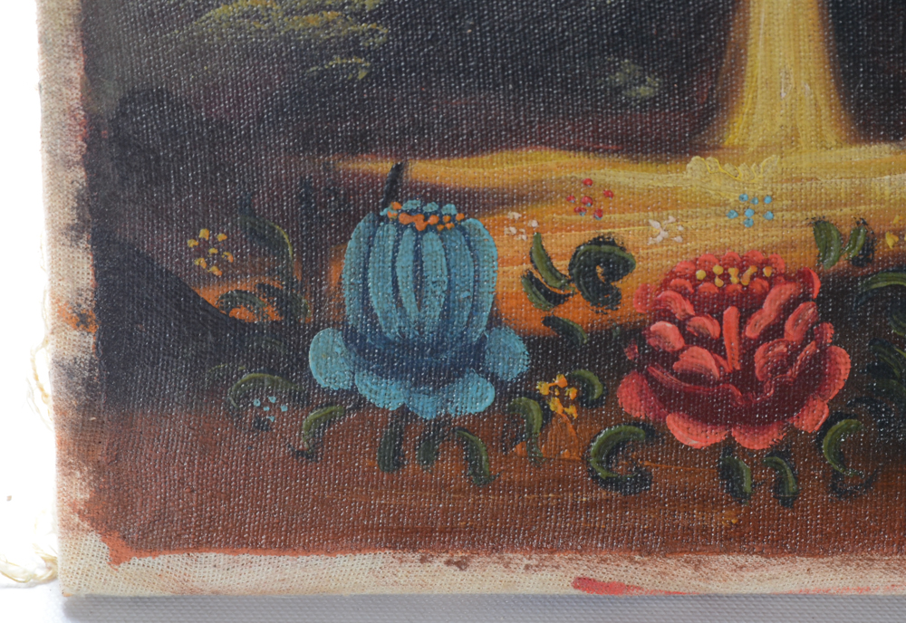 Peruvian School Oil Painting on Canvas of Angel Carrying Flame