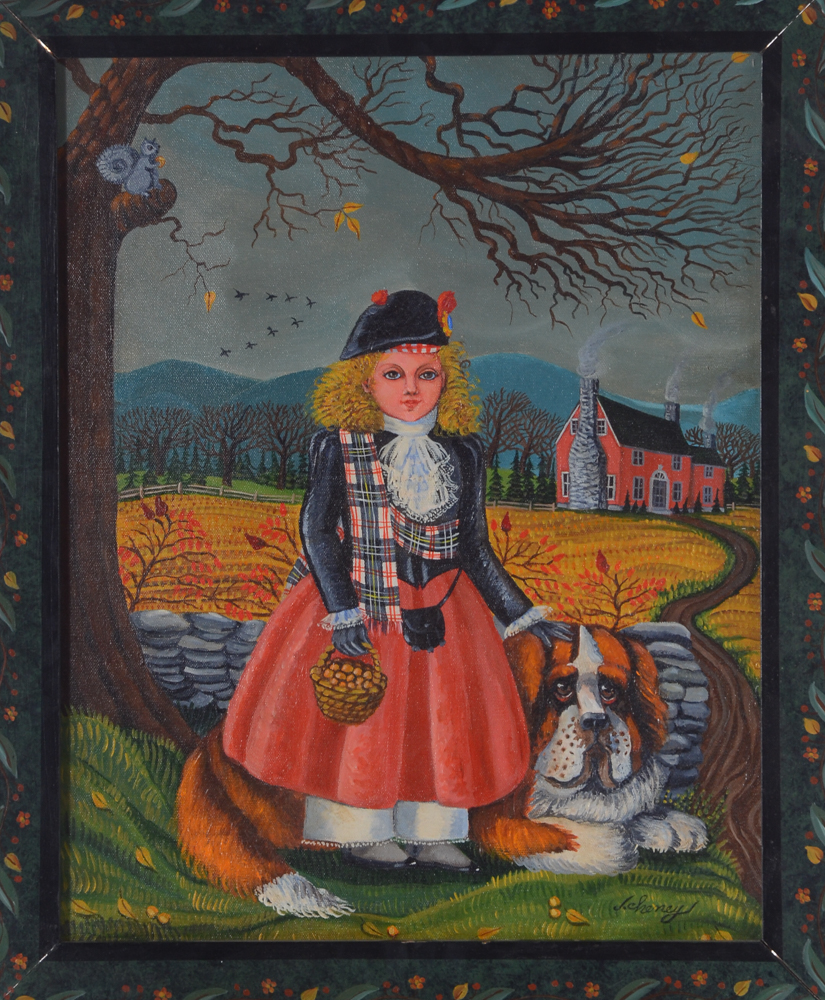 J. Cheney Original Oil Painting "Gathering Nuts"