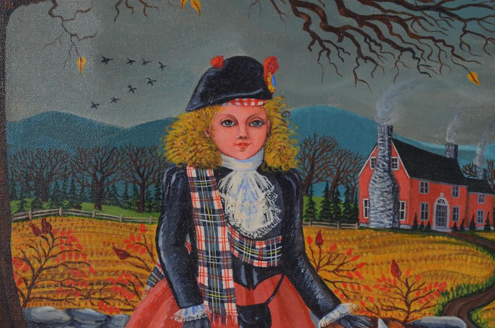 J. Cheney Original Oil Painting "Gathering Nuts"