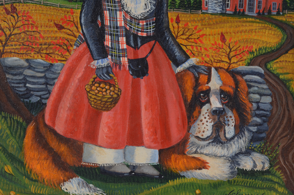 J. Cheney Original Oil Painting "Gathering Nuts"