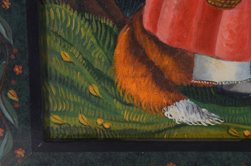 J. Cheney Original Oil Painting "Gathering Nuts"