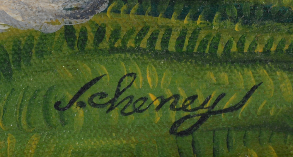 J. Cheney Original Oil Painting "Gathering Nuts"