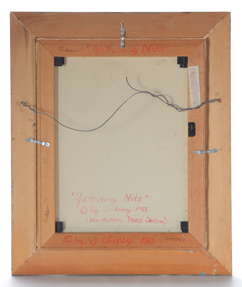 J. Cheney Original Oil Painting "Gathering Nuts"