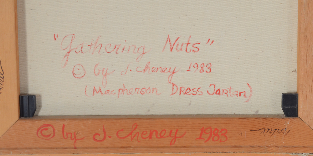 J. Cheney Original Oil Painting "Gathering Nuts"