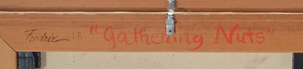 J. Cheney Original Oil Painting "Gathering Nuts"