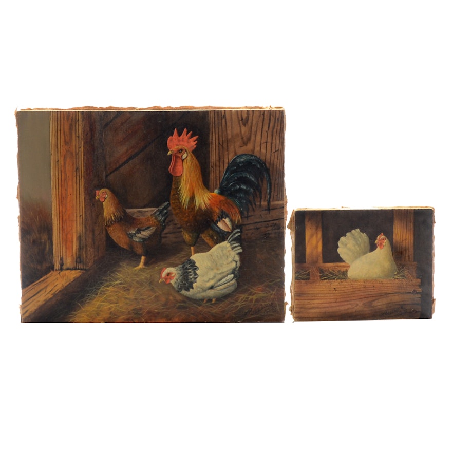 Adkerson Pair of Original Oil Paintings of Chickens