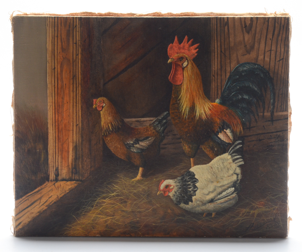Adkerson Pair of Original Oil Paintings of Chickens